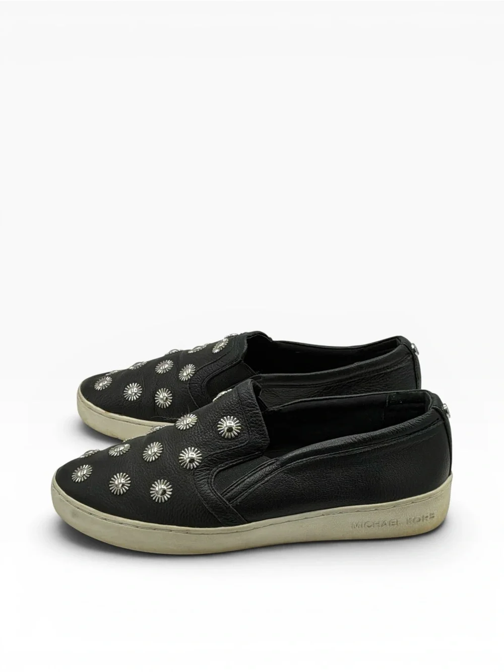 Michael Kors Leo Starburst black leather slip-on Flats & silver sunburst studs